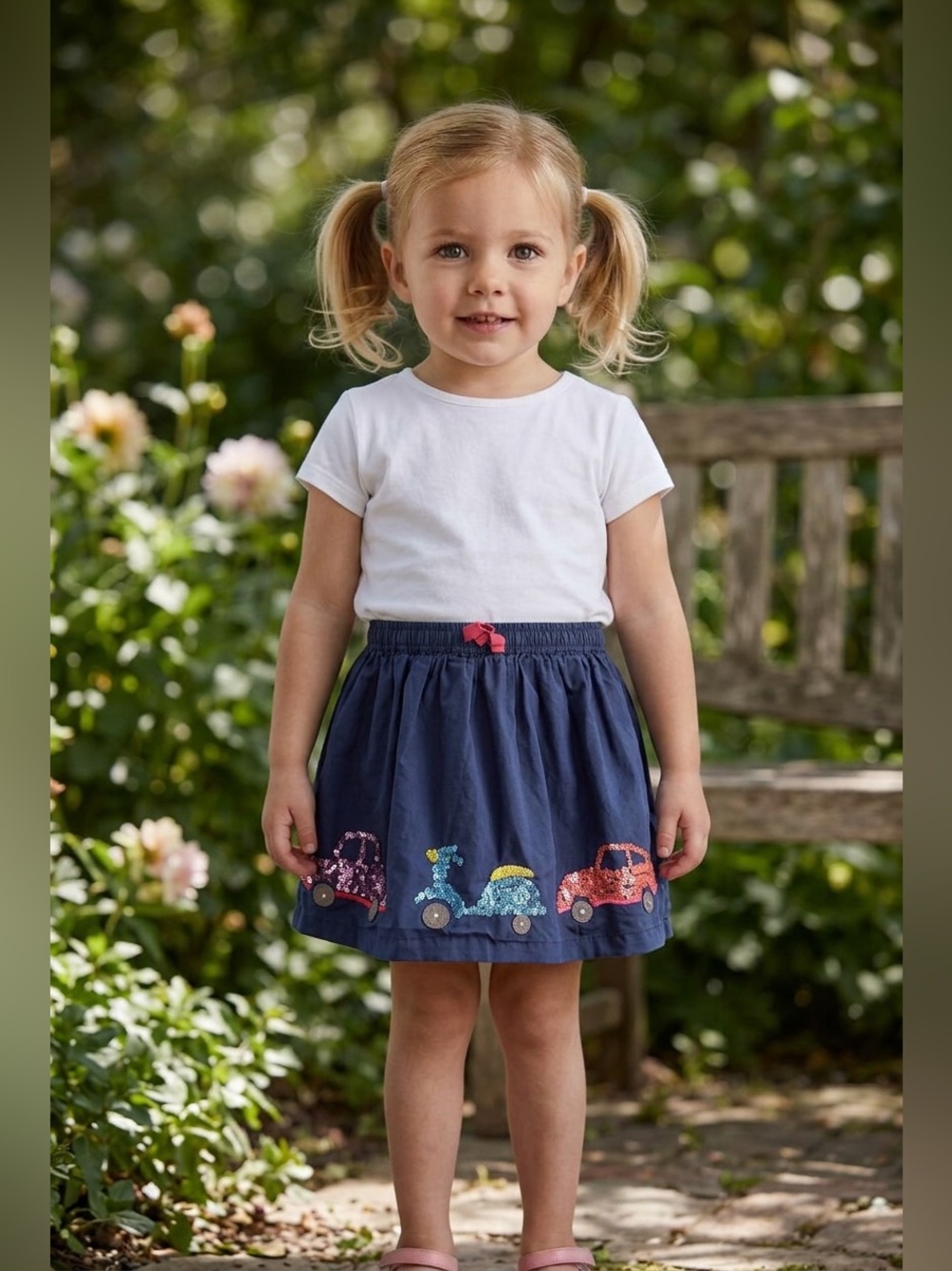 Mini Boden Navy Skirt with Pink Ribbon Detail sequenced card sz 3-4
